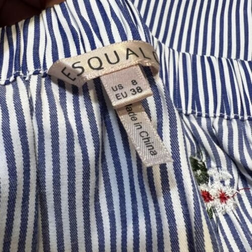 Esqualo Blue White Striped Off-Shoulder Shirt Dress Floral Women's 8 - Picture 3 of 9